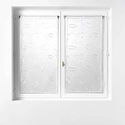 Imagen de Douceur d&#039;Intérieur Suavidad Interior, par de visillos con Pasa Tringle (2 x 60 160 cm) Hoops Blanco, Velo Arenado Bordado