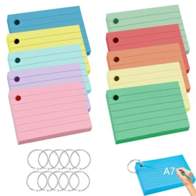 Imagen de 500 Flashcards A7 Tarjetas Estudio Vocabulario Tarjeta Notas con 10 Anillas de Encuadernación Colores Indice 10.5 x 7.4cm