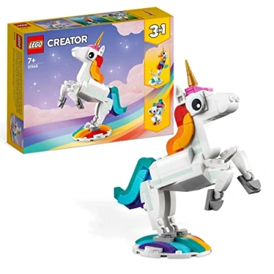 Imagen de Lego Creator 3 en 1 Unicornio Mágico, Juguete de Construcción Caballito Mar o Pavo Real, Regalos Cumpleaños para Niños y Niñas 7 Años Más, Figuras Animales Fantásticos 31140