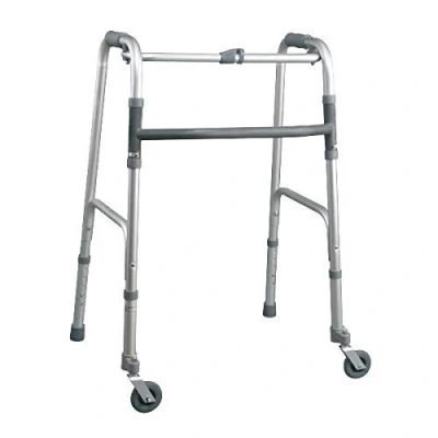 Imagen de Andador plegable, de altura ajustable con 2 topes y 2 ruedas giratorias