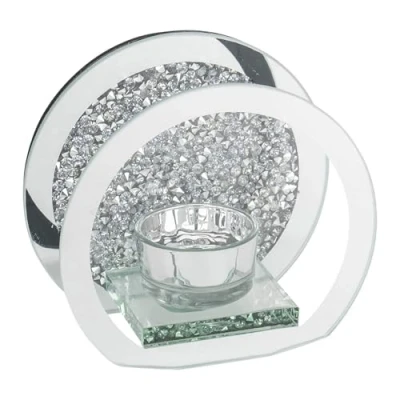 Imagen de SERENA&#039;S ® Elegante portavelas de cristal triturado con espejo plateado transparente, paredes decorativas para decoración del hogar y ocasiones especiales