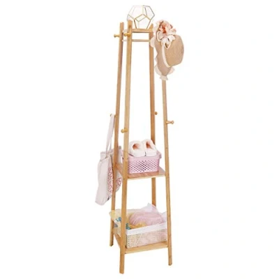 Imagen de unho Perchero de Pie Bambú Recibidor: Colgador Ropa con Estantes Arbol para Bolsas Sombreros Zapatos Canastas Dormitorio Entrada Pasillo168 x 40 40cm
