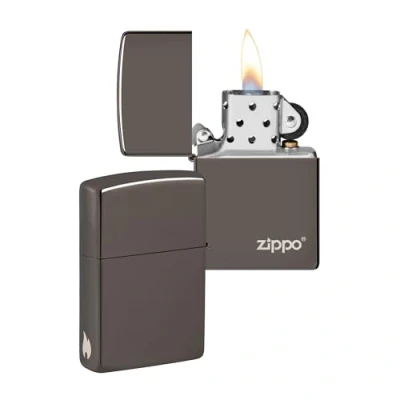 Imagen de Zippo Logotipo de y diseño Llama Black Ice® Laser Engrave Mechero, rellenable, en una Caja Regalo halta Calidad
