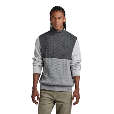 Imagen de G STAR RAW Cable Color Block Loose Turtle Knit Pullover, Tejidos para Hombre, Multicolor (lt shadow htr/medium grey htr/grey htr D22482 D239 D561), M