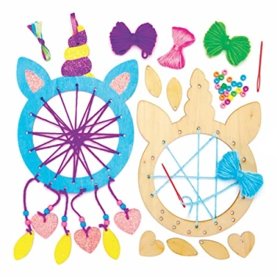Imagen de Baker Ross Kits Atrapasueños de Madera Unicornio (paquete 4) para proyectos arte y manualidades niños, surtidos