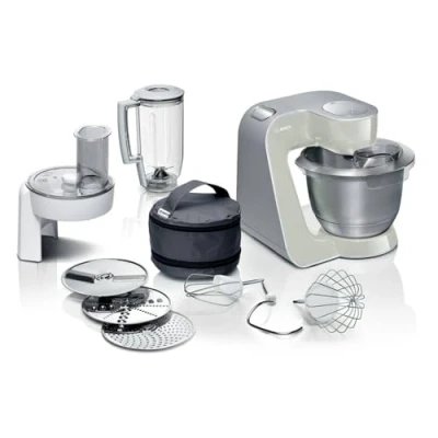Imagen de Bosch Hogar Robot de cocina con accesorios, 1000 W, 3.9 litros capacidad, Color Gris/Plata, 27.1 cm L x 28.2 W 28 H