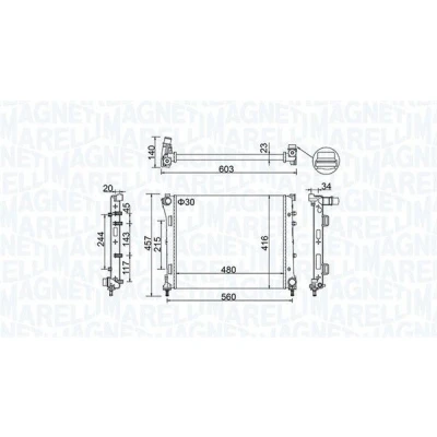 Imagen de MAGNETI MARELLI 350213151100 Radiador, refrigeración del motor 480 416 23 Aletas unidas mecánicamente FIAT: 500 Hatchback