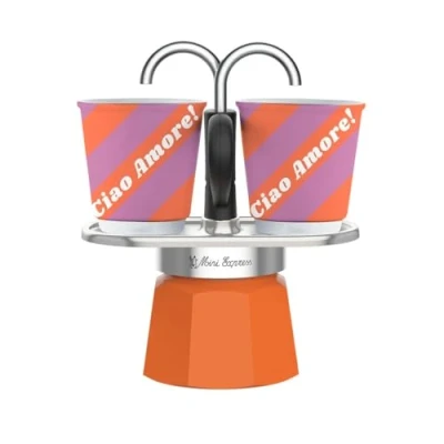 Imagen de Bialetti Mini Express 2 Tazas Colección Dolce Vita, Cafetera Naranja con Incluidas