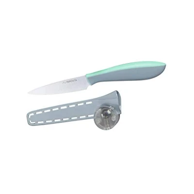 Imagen de NIROSTA EVERSHARP, Cuchillo de cocina Patatero acero inoxidable con mango suave al tacto antideslizante, protección y afilador integrado, eternamente afilado (aprox. 9 cm), cantidad: 1 pieza)