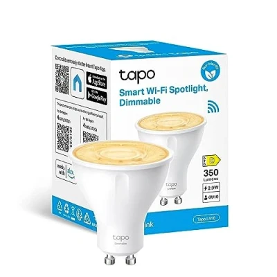 Imagen de Tapo Bombillas LED GU10 inteligentes, regulables, luz cálida de 2700 K, base lámpara GU10, control remoto, ahorro energía, funciona con Alexa y Google Home, no requiere concentrador L610