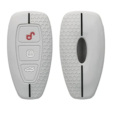 Imagen de kwmobile Carcasa Compatible con Llavero de Ford Llave Coche Keyless Go 3 Botones Funda para Mando Silicona Gris Claro/Negro