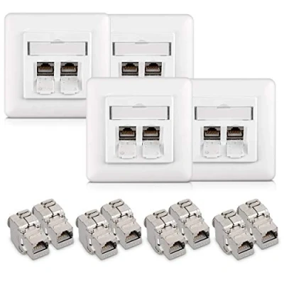 Imagen de kwmobile 8X Módulo Keystone Cat 6A Carcasa metálica RJ45 10Gbit/s y un Aplique de Pared Montaje sin Herramientas Cierre a presión