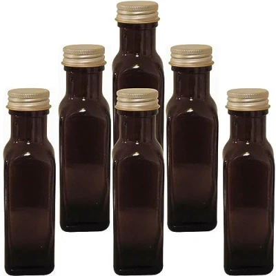 Imagen de Viva Haushaltswaren Gabriele Hesse e.K. Botella de aceite 100 ml, juego 6 botellas cristal verde marrón para rellenar, incluye etiquetas