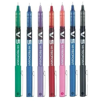 Imagen de Pilot Bolígrafos BX V5 Bolígrafo Extra Fino Hi Tecpoint con Punta 0.5mm Anchura Línea 0.3mm (1x Cada Color: Negro, Rojo, Azul, Verde, Violeta, Azul claro, Rosa Claro), paquete de 7