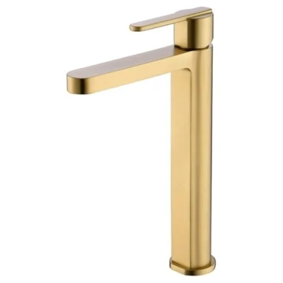 Imagen de MICE Grifo monomando con caño alto para lavabo Griferia de baño lavamanos agua fria/caliente (Oro Cepillado) BDR001 3OC