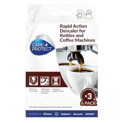 Imagen de CARE + PROTECT Desincrustante para Cafetera y Hervidores, Universal, Elimina la Cal los Residuos de Café Té, 6 Sobres Individuales en Polvo *3