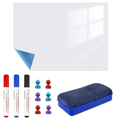 Imagen de Relota Pizarra Blanca Magnética 100 X 50cm, Tablero Magnetico Adhesiva de Borrado en Seco con 4 Rotuladores Blanca, Borrador, Iman, para Memorandos, Notas, Menús, Planificar Estudios