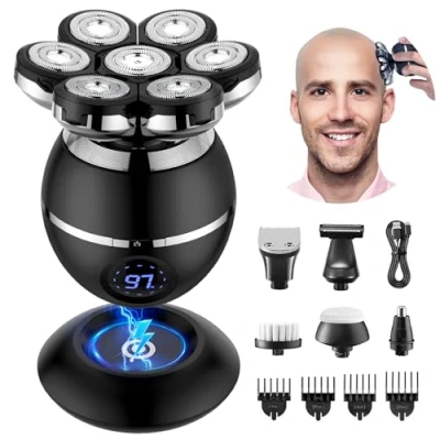 Imagen de ETENTOUS Afeitadora cabeza Hombre, 7D Maquina Afeitar para Calvo 6 en 1 con Pantalla LED Impermeable IPX7 Seco y Húmedo de Hombre.