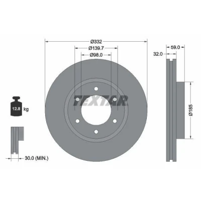 Imagen de TEXTAR Disco de freno FORD: Ranger Mk3 332mm 32mm 06/06 139,7mm ventilación interna 92320803 Discos freno,