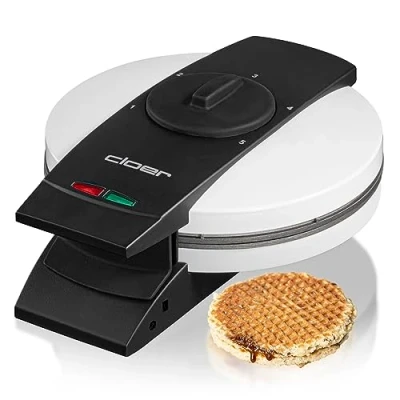 Imagen de Cloer 1641S Gofrera para Stroopwafels, 850 vatios, tamaño de gofre 14,5 cm, luz hornear, nivel tostado infinitamente seleccionable, blanco