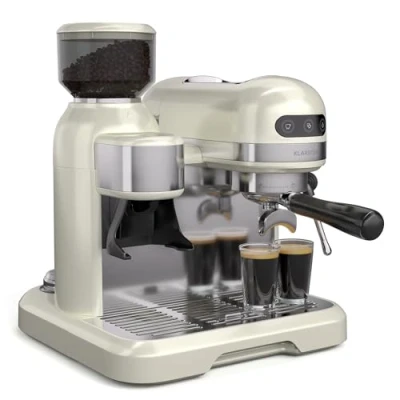 Imagen de Klarstein Bella Café Cafetera Espresso 19 Bares, 1550W, Molinillo Integrado 200g, Espumador de Leche, Depósito 1,4L, 2 Tazas, Thermo Block, Crema