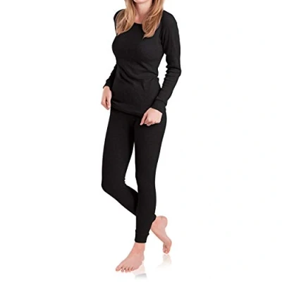 Imagen de MT Conjunto de ropa interior térmica y esquí para mujer, cálida manga larga con suave, Negro , XL
