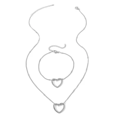 Imagen de TTPSRY Joyas de Mujer Acero Quilates Corazón Collares Pulseras Hipoalergénico Moda Creativo Conjunto Adecuado Diario Fiesta(Plata)