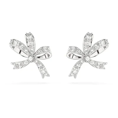 Imagen de Swarovski Pendientes Volta para Mujer, de Botón con forma lazo, Cristales Transparentes Engastados Técnica Chattonage, Baño Rodio, la Colección