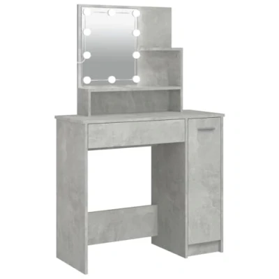 Imagen de vidaXL Tocador con LED Mesa de Maquillaje Muebles Espejo Cosmética Dormitorio Vestidor Iluminación Almacenaje Color Gris Hormigón 86,5x35x136 cm