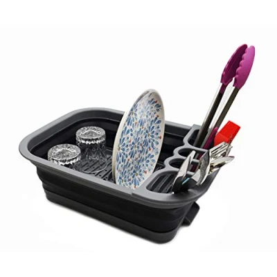 Imagen de SAMMART Plegable escurreplatos con escurridor Junta Set de vajilla portátil Organizador Ahorro Espacio la Cocina Bandeja Almacenamiento (Gris/Negro, 1)