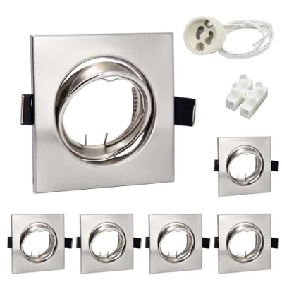 Imagen de Wondlumi Focos empotrables GU10,6x Marco gu10 Cuadrado Ángulo Rotable 30,Corte 68 80mm,Para Lámparas de Led O Halógena,Incl.Zócalo GU10,Marco Empotrado Ojos Buey