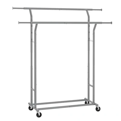 Imagen de SONGMICS Perchero, Burro Colgador para Ropa Bufandas con 4 Ruedas, Altura y Longitud Regulables, Gris Paloma HSR012G01