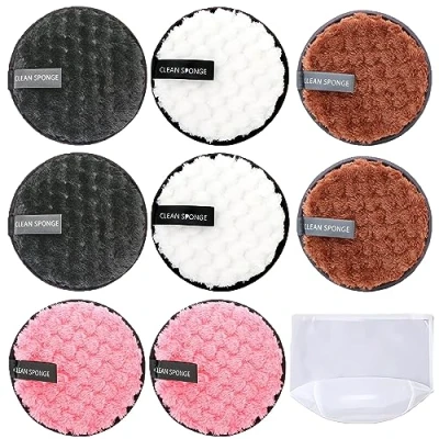 Imagen de Paquete De 8 algodones desmaquillantes Lavables, Esponjas AlgodóN OrgáNico Desmaquillante, Con bolsa limpieza, Limpieza doble cara, Reutilizable, Para Desmaquillador Facial
