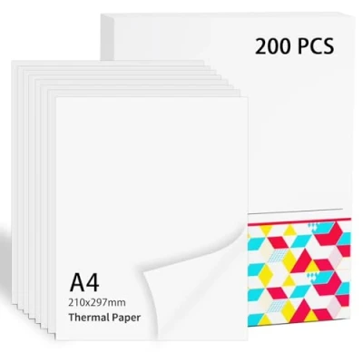 Imagen de Papier Thermique a4 Compatible con Phomemo M08F/M832/M833/M834/M835 Impresora Móvil, 10 años de Papel Térmico 210 x 297 mm, Termico Para Contratos, Fotos, Tareas, 200 Hojas