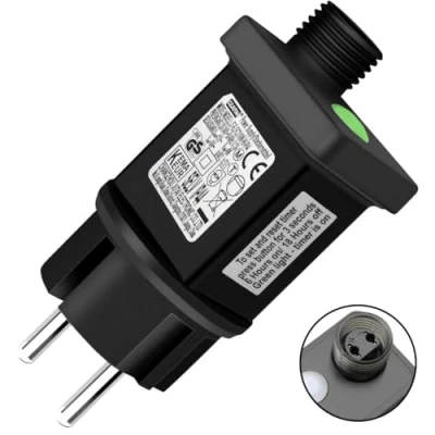 Imagen de Dekofun 6W 31V Fuente de Alimentación LED, Transformador LED IP44 Luces Adaptador con Temporizador, 9 Modelos Alimentador para Cortina Navidad Exterior Guirnalda