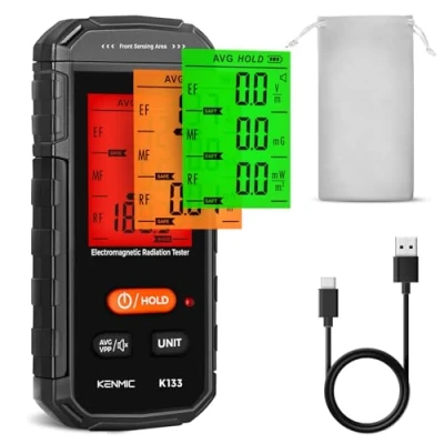 Imagen de KENMIC Medidor EMF, Detector EMF 3 en 1 de radiación campo electromagnético portátil para EF, RF, MF, señal WiFi, adecuado el hogar, la oficina, inspecciones y caza fantasmas