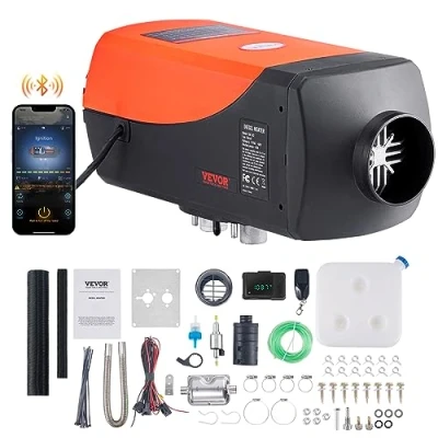 Imagen de VEVOR Calentador de Aire Diesel 12V 5 8KW Consumo 0,16 0,52L/h Calefacción Estacionaria 8 36C Ajustable 15 20m² Control Inteligente con LCD Bluetooth Mando 10L Distancia Depósito para Camión Barco