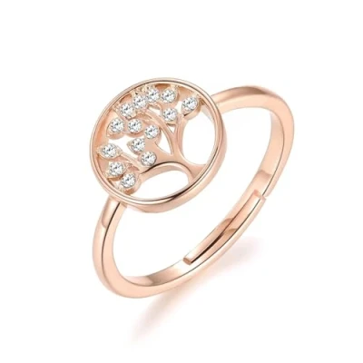 Imagen de Philip Jones Anillo de árbol la vida ajustable chapado en oro rosa creado con cristales Zircondia®, Cristal, Zircondia® Crystal