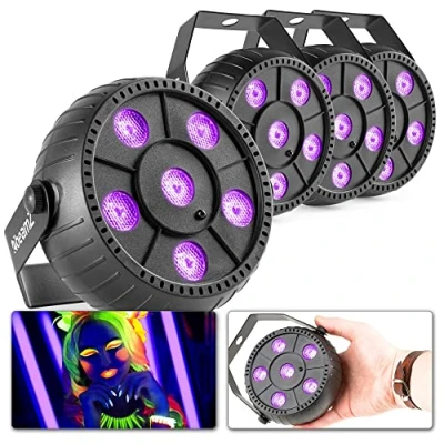 Imagen de BeamZ PLP14 Pack de 4 Focos Par con 6 leds 1 W UV (ultravioleta), funciona batería interna que se recarga vía USB, carcasa ligera construida en ABS, ángulo HAZ 55º, modo automático o manual