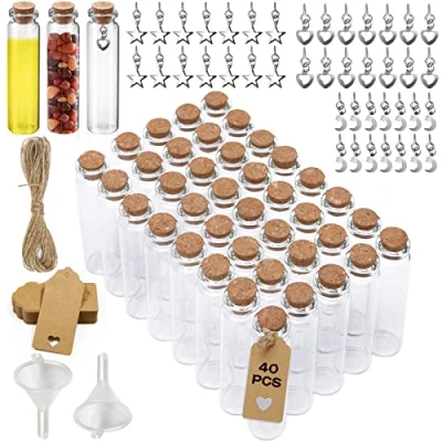 Imagen de Amzeeniu 40pcs Mini Botellas de Cristal 22 X 80mm Frascos Vidrio Tapon Corcho, 10ml Botes Pequeños