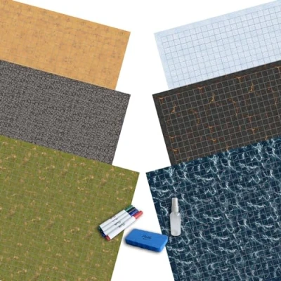 Imagen de Path Gaming Alfombrilla de juego Battle Grid doble cara 36 x 24 pulgadas, 3 alfombrillas, 6 terrenos, 4 marcadores, 1 borrador y botella pulverización. Ideal para Dungeons and Dragons/DND