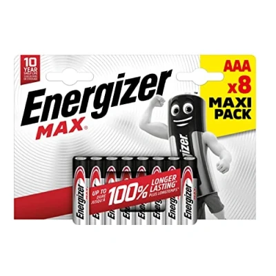 Imagen de Energizer MAX, Pack de 8 pilas AAA, larga duración para uso cotidiano, sin sulfatación y 10 años vida útil