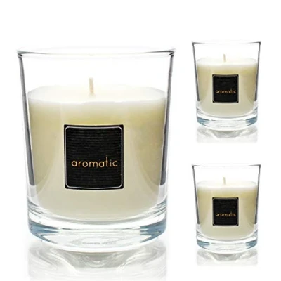 Imagen de Besch Velas Aromaticas de Dulce Coco Juego 3 piezas en Vaso Vidrio 80x80mm, 125gr Vela Devorativa con Perfume. (Dulce Coco)