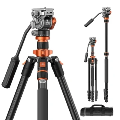 Imagen de K&amp;F Concept Trípode Camera 200cm K234A7+FH 03 de Vídeo Compacto con Cabeza Fluida, para Viajar Capacidad Carga 5kg, Monopie Aluminio Desmontable