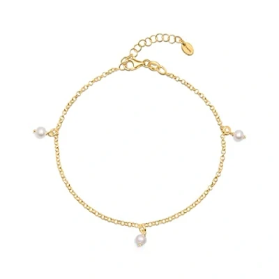 Imagen de Amberta Tobillera de Bolitas para Mujer en Plata Ley 925 con Perlas Agua Dulce: Pulsera Chapada Oro Colgantes Perla 4 5mm 25 cm