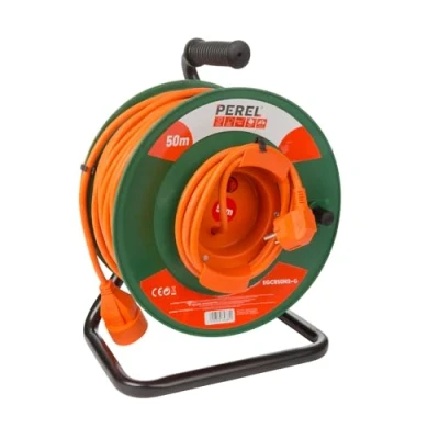 Imagen de Perel Extensión electrónica sobre enrollamiento, uso interior, tierra alemana, protección térmica, 50 m, 3g1.5, naranja/verde
