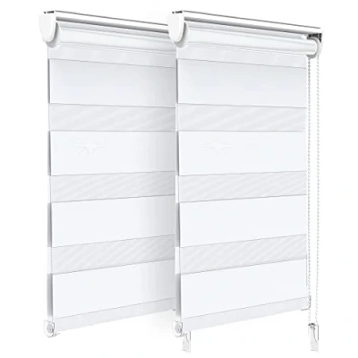 Imagen de VOUNOT Juego de 2 Estores Enrollables Doble Capa Noche y Día, Persianas Interior para Ventana, Translúcido Oscurecido, Color Blanco, 45 x 150 cm