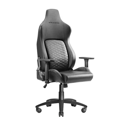 Imagen de Mars Gaming MGC Ultra Negro, Silla Ergonómica, Respaldo Ergofit, Reposabrazos 3D, Soporte Lumbar + Cojín Cervical, Ruedas XL, Cuero Sintético