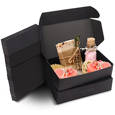 Imagen de Kurtzy Pack de 10 Caja Kraft Negras para Regalos Medidas las Cajas 19 x 11 4,5 cm Cartón Fácil Ensamblado Rectangular Presentación Fiestas, Cumpleaños, Bodas