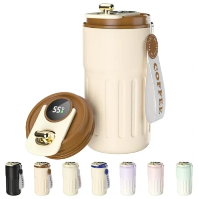 Imagen de Homealexa taza de Café con pantalla digital, termos, 410 ml, acero inoxidable 316, viaje aislada, a prueba fugas, tapa para café, color